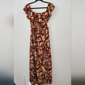 Altar'd State Burgundy Floral Boho Maxi  Dress Size Small NWT